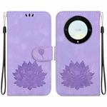 For Honor X9a Lotus Embossed Leather Phone Case(Purple)