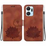 For Honor X7a Lotus Embossed Leather Phone Case(Brown)