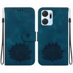 For Honor X7a Lotus Embossed Leather Phone Case(Dark Blue)