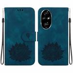 For Honor 200 Pro Lotus Embossed Leather Phone Case(Dark Blue)