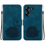 For Tecno Pova 5 Lotus Embossed Leather Phone Case(Dark Blue)