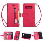 Samsung Galaxy S10+ Multifunctional Zipper Horizontal Flip Leather Case with Holder & Wallet & 9 Card Slots & Lanyard(Rose Red)