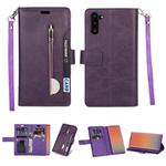 For Samsung Galaxy Note10 Multifunctional Zipper Horizontal Flip Leather Case with Holder & Wallet & 9 Card Slots & Lanyard(Purple)