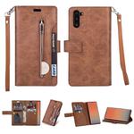 For Samsung Galaxy Note10 Multifunctional Zipper Horizontal Flip Leather Case with Holder & Wallet & 9 Card Slots & Lanyard(Brown)