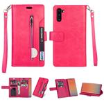 For Samsung Galaxy Note10 Multifunctional Zipper Horizontal Flip Leather Case with Holder & Wallet & 9 Card Slots & Lanyard(Rose Red)