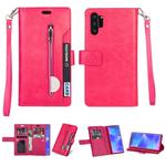 For Samsung Galaxy Note10+ Multifunctional Zipper Horizontal Flip Leather Case with Holder & Wallet & 9 Card Slots & Lanyard(Rose Red)