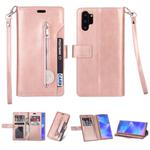 For Samsung Galaxy Note10+ Multifunctional Zipper Horizontal Flip Leather Case with Holder & Wallet & 9 Card Slots & Lanyard(Rose Gold)