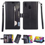 For Samsung Galaxy A10s Multifunctional Zipper Horizontal Flip Leather Case with Holder & Wallet & 9 Card Slots & Lanyard(Black)