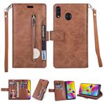 For Samsung Galaxy A10s Multifunctional Zipper Horizontal Flip Leather Case with Holder & Wallet & 9 Card Slots & Lanyard(Brown)