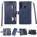 For Samsung Galaxy M30 / Galaxy A40s Multifunctional Zipper Horizontal Flip Leather Case with Holder & Wallet & 9 Card Slots & Lanyard(Blue)