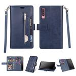For Samsung Galaxy A50 / A50s / A30s Multifunctional Zipper Horizontal Flip Leather Case with Holder & Wallet & 9 Card Slots & Lanyard(Blue)