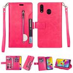 For Samsung Galaxy M20 Multifunctional Zipper Horizontal Flip Leather Case with Holder & Wallet & 9 Card Slots & Lanyard(Rose Red)