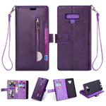 For Samsung Galaxy Note9 Multifunctional Zipper Horizontal Flip Leather Case with Holder & Wallet & 9 Card Slots & Lanyard(Purple)