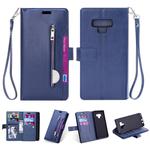 For Samsung Galaxy Note9 Multifunctional Zipper Horizontal Flip Leather Case with Holder & Wallet & 9 Card Slots & Lanyard(Blue)