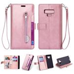 For Samsung Galaxy Note9 Multifunctional Zipper Horizontal Flip Leather Case with Holder & Wallet & 9 Card Slots & Lanyard(Rose Gold)