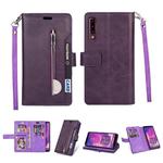 For Samsung Galaxy A7 (2018) Multifunctional Zipper Horizontal Flip Leather Case with Holder & Wallet & 9 Card Slots & Lanyard(Purple)