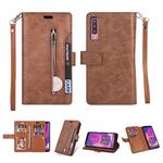 For Samsung Galaxy A7 (2018) Multifunctional Zipper Horizontal Flip Leather Case with Holder & Wallet & 9 Card Slots & Lanyard(Brown)