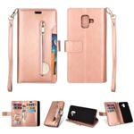 For Samsung Galaxy A6 (2018) Multifunctional Zipper Horizontal Flip Leather Case with Holder & Wallet & 9 Card Slots & Lanyard(Rose Gold)