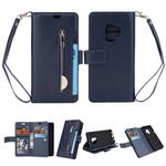 For Samsung Galaxy S9 Multifunctional Zipper Horizontal Flip Leather Case with Holder & Wallet & 9 Card Slots & Lanyard(Blue)