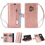 For Samsung Galaxy S9 Multifunctional Zipper Horizontal Flip Leather Case with Holder & Wallet & 9 Card Slots & Lanyard(Rose Gold)