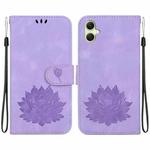 For Samsung Galaxy A05 Lotus Embossed Leather Phone Case(Purple)