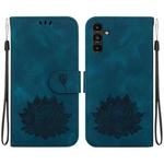 For Samsung Galaxy A13 5G Lotus Embossed Leather Phone Case(Dark Blue)