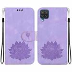 For Samsung Galaxy A12 5G Lotus Embossed Leather Phone Case(Purple)