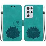 For Samsung Galaxy S21 Ultra 5G Lotus Embossed Leather Phone Case(Green)