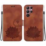 For Samsung Galaxy S22 Ultra 5G Lotus Embossed Leather Phone Case(Brown)