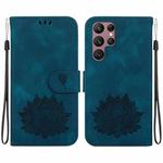 For Samsung Galaxy S22 Ultra 5G Lotus Embossed Leather Phone Case(Dark Blue)