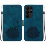 For Samsung Galaxy S23 Ultra 5G Lotus Embossed Leather Phone Case(Dark Blue)