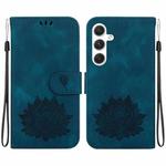 For Samsung Galaxy S24 5G Lotus Embossed Leather Phone Case(Dark Blue)