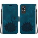 For Xiaomi 12 / 12X Lotus Embossed Leather Phone Case(Dark Blue)