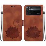 For Xiaomi Poco X4 Pro 5G Lotus Embossed Leather Phone Case(Brown)