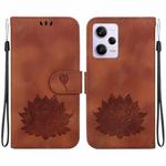 For Xiaomi Poco X5 Pro Lotus Embossed Leather Phone Case(Brown)