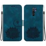 For Xiaomi Poco M2 Lotus Embossed Leather Phone Case(Dark Blue)
