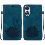 For OPPO A58 4G Lotus Embossed Leather Phone Case(Dark Blue)