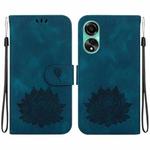 For OPPO A78 4G Lotus Embossed Leather Phone Case(Dark Blue)