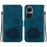 For OPPO Reno10 / Reno10 Pro 5G Global Lotus Embossed Leather Phone Case(Dark Blue)