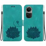 For OPPO Reno10 / Reno10 Pro 5G Global Lotus Embossed Leather Phone Case(Green)