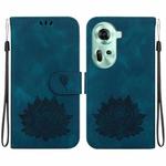 For OPPO Reno11 5G Global Lotus Embossed Leather Phone Case(Dark Blue)