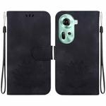 For OPPO Reno11 5G Global Lotus Embossed Leather Phone Case(Black)