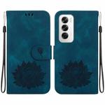 For OPPO Reno12 5G Global Lotus Embossed Leather Phone Case(Dark Blue)