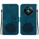 For Realme 12+ Lotus Embossed Leather Phone Case(Dark Blue)