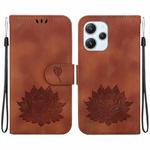 For Redmi 12 4G /  12 5G / Note 12R 5G Lotus Embossed Leather Phone Case(Brown)