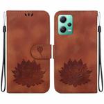 For Xiaomi Redmi Note 12 5G Global Lotus Embossed Leather Phone Case(Brown)