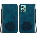 For Xiaomi Redmi Note 12 5G Global Lotus Embossed Leather Phone Case(Dark Blue)