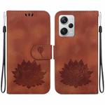 For Xiaomi Redmi Note 12 Pro+ Lotus Embossed Leather Phone Case(Brown)