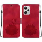 For Xiaomi Redmi Note 12 Pro+ Lotus Embossed Leather Phone Case(Red)