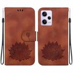 For Xiaomi Redmi Note 12 Pro 5G Global Lotus Embossed Leather Phone Case(Brown)